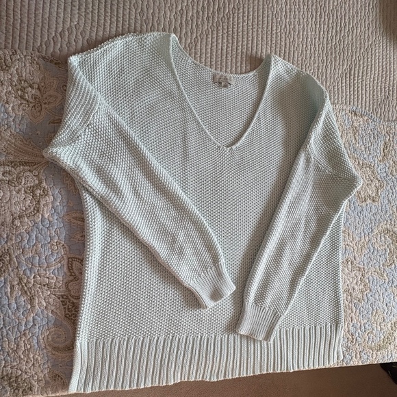 Pale Mint Pastel Lucky Brand Cotton-Blend Pullover V-Neck Sweater - Picture 3 of 8